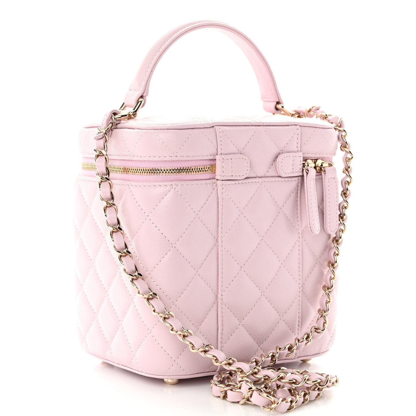 Caviar Quilted Small Top Handle Vanity Case With Chain Light Pink
