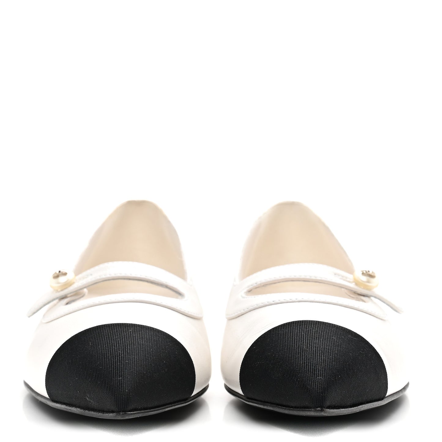 Shiny Lambskin Grosgrain Pearl Mary Janes Flats 38 White Black
