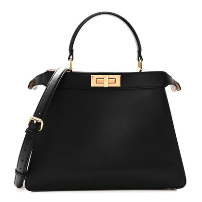 Fendi Vitello Seta Shiny Nappa Medium Peekaboo I SEE U Satchel Black Light Rose 1 of 10