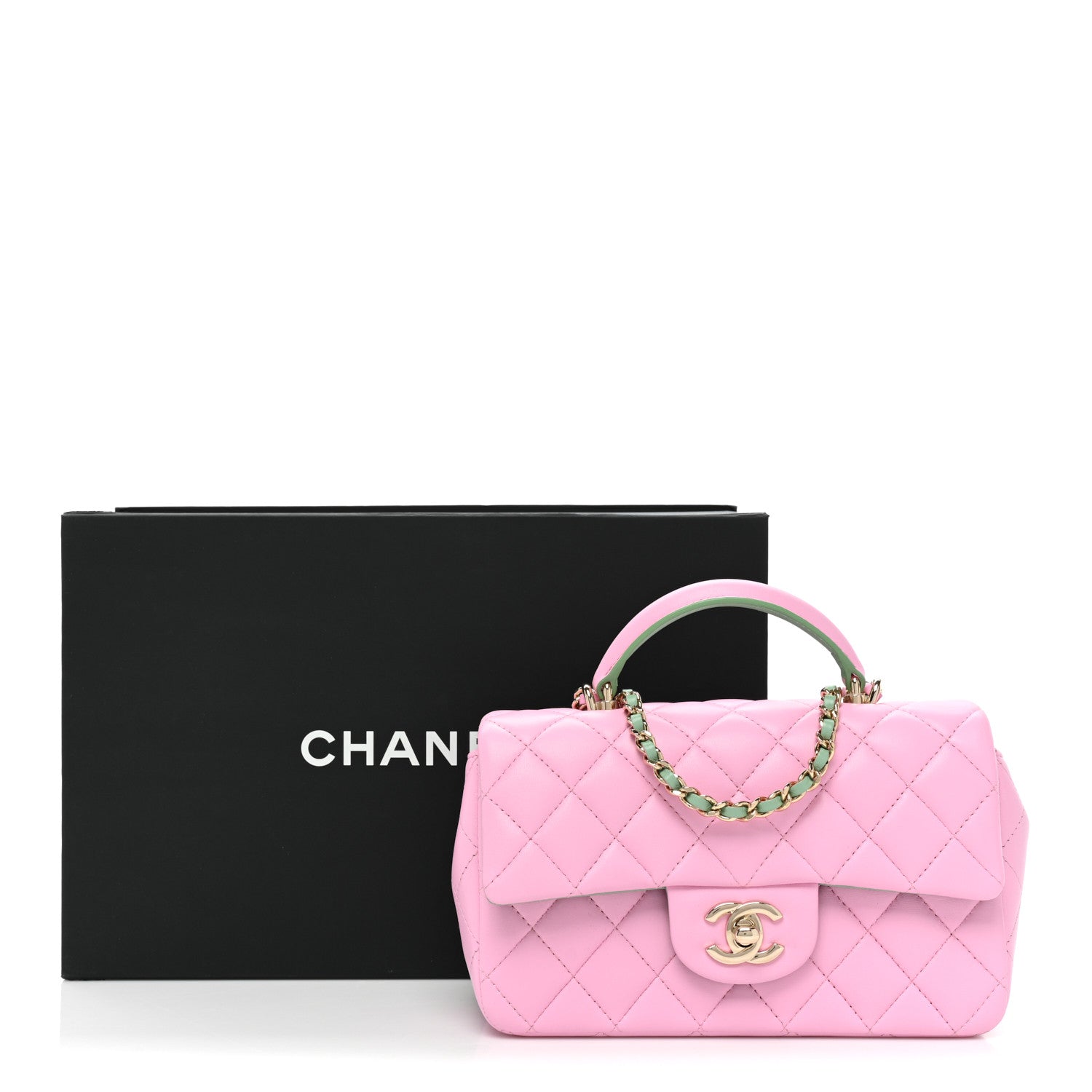 Chanel Lambskin Quilted Mini Top Handle Rectangular Flap Lilac Light Green 10 of 10