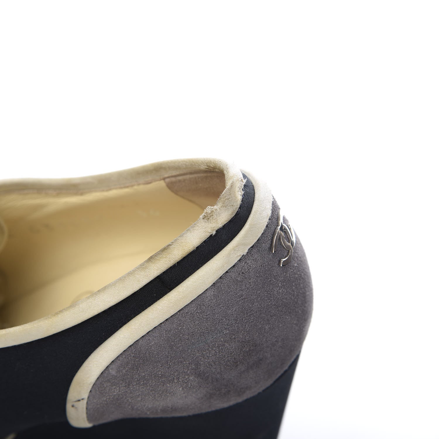 Chanel Raffia Lace Up Wedge Espadrilles 36 Grey Navy 10 of 12