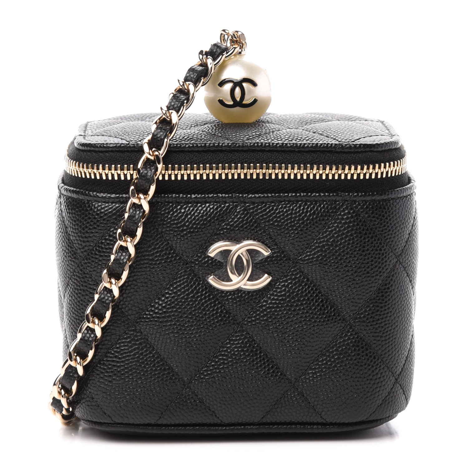 Chanel Caviar Quilted Mini Pearl On Top Vanity Case With Chain Black 1 of 10