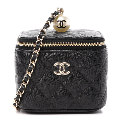 Chanel Caviar Quilted Mini Pearl On Top Vanity Case With Chain Black 1 of 10