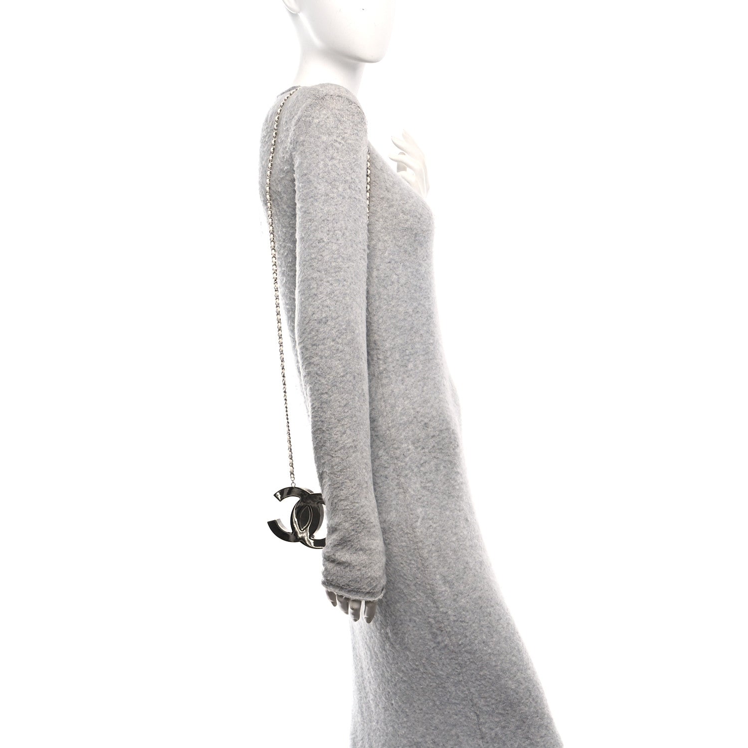 Chanel Metal Lambskin CC Mirror Crossbody Necklace Silver White 2 of 6