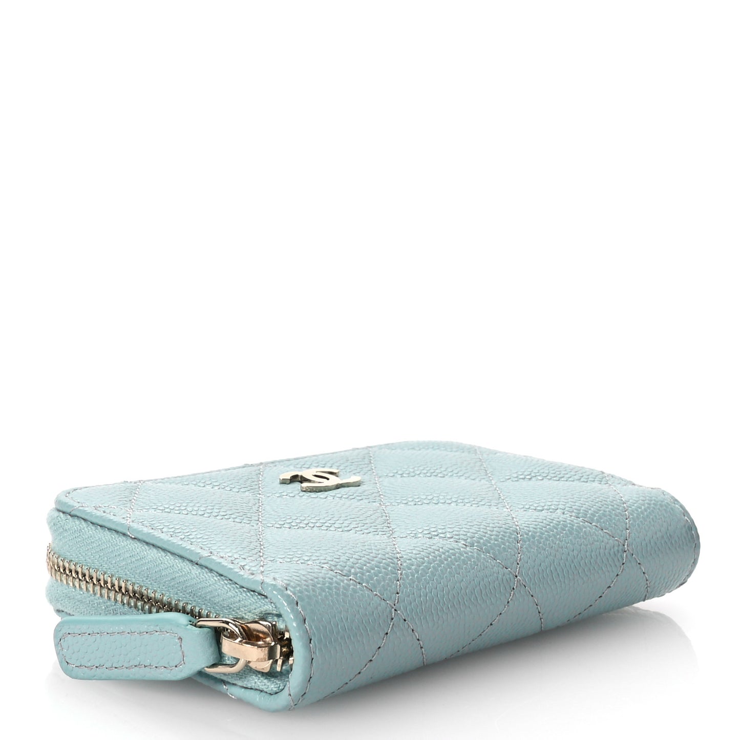 Caviar Quilted Zip Coin Purse Light Blue