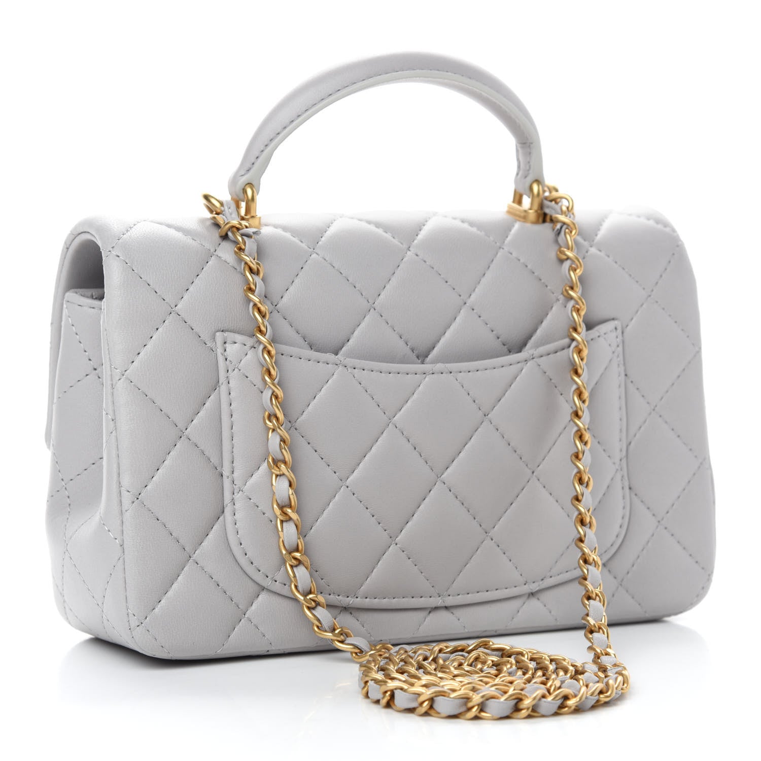 Chanel Lambskin Quilted Mini Top Handle Rectangular Flap Grey 3 of 11