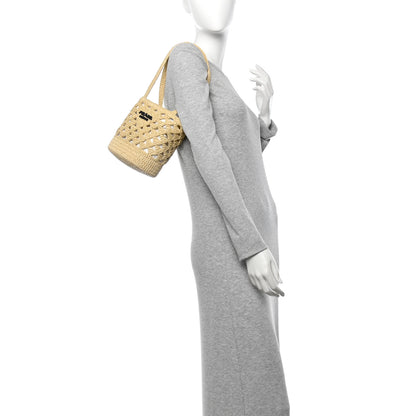 Prada Yarn Raffia Effect Embroidered Mini Logo Tote Naturale 2 of 9