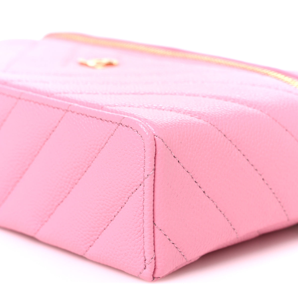 Shiny Caviar Quilted Sleek Chevron Vanity With Chain Rose