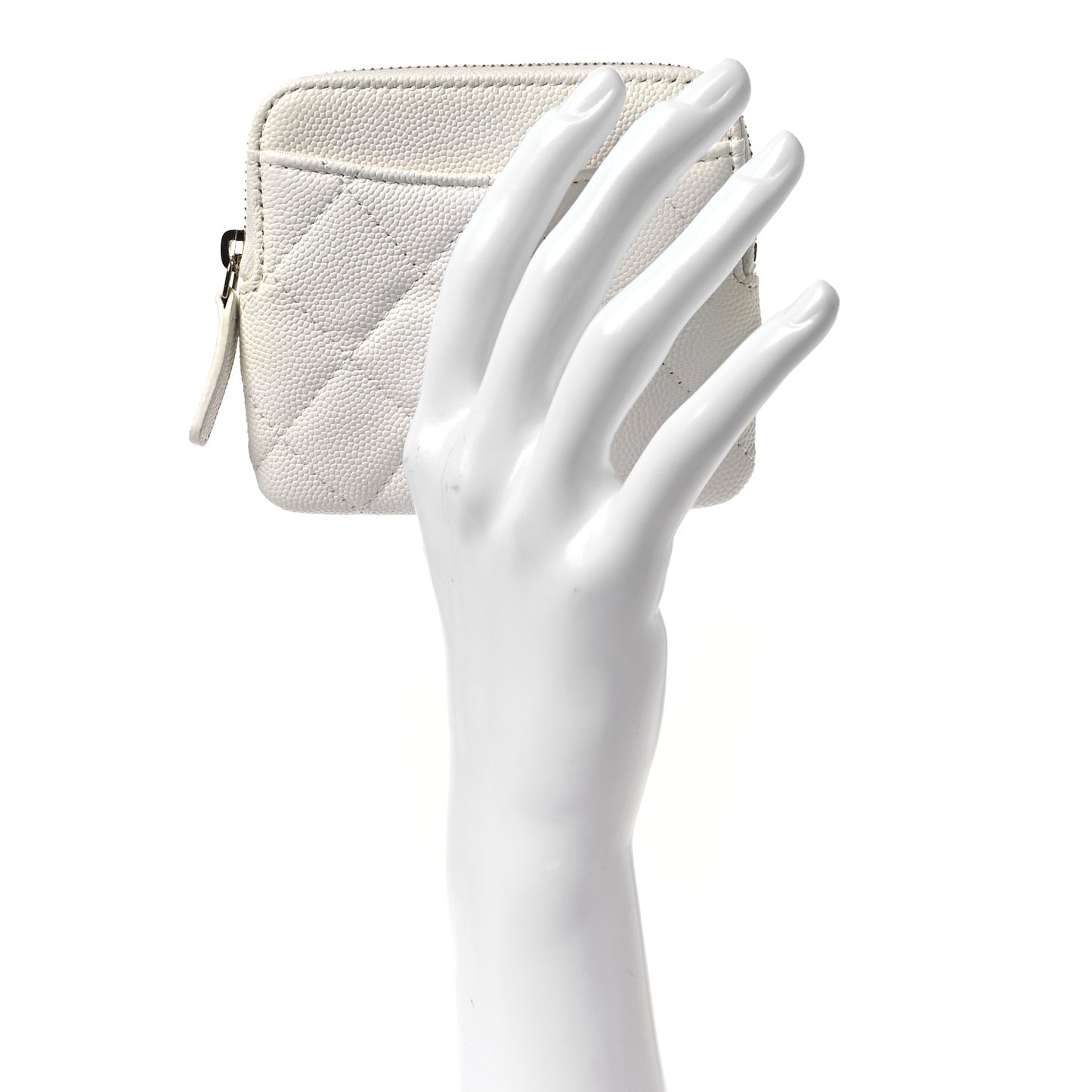 Caviar Quilted Zip Card Holder Wallet White