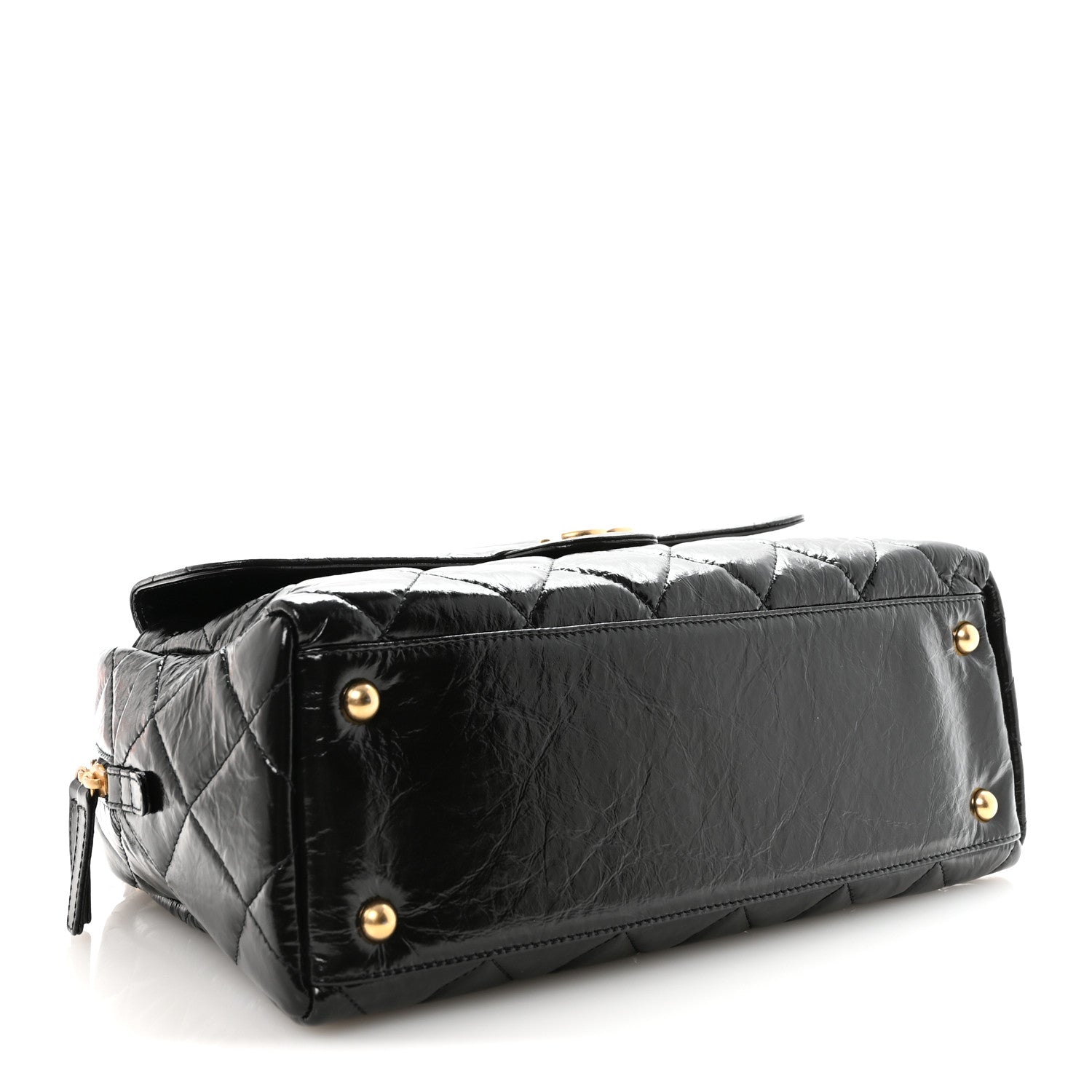 Chanel Shiny Crumpled Calfskin Quilted Large Bowling Bag Black 4 of 10
