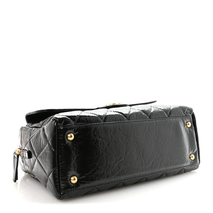 Chanel Shiny Crumpled Calfskin Quilted Large Bowling Bag Black 4 of 10