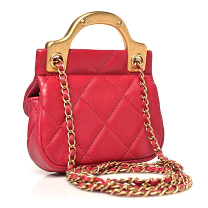Chanel Calfskin Quilted Lady Handle Flap Card Holder With Chain Dark Pink 3 of 12