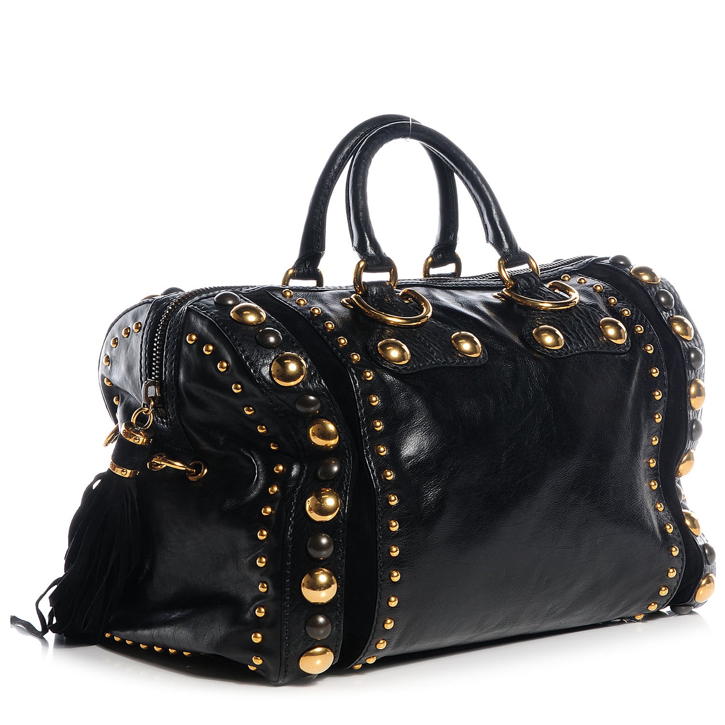 Leather Babouska Studded Large Boston Black