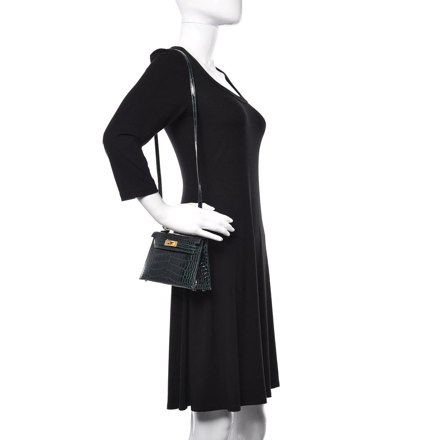 Shiny Alligator Mini Kelly Sellier 20 Vert Cypress