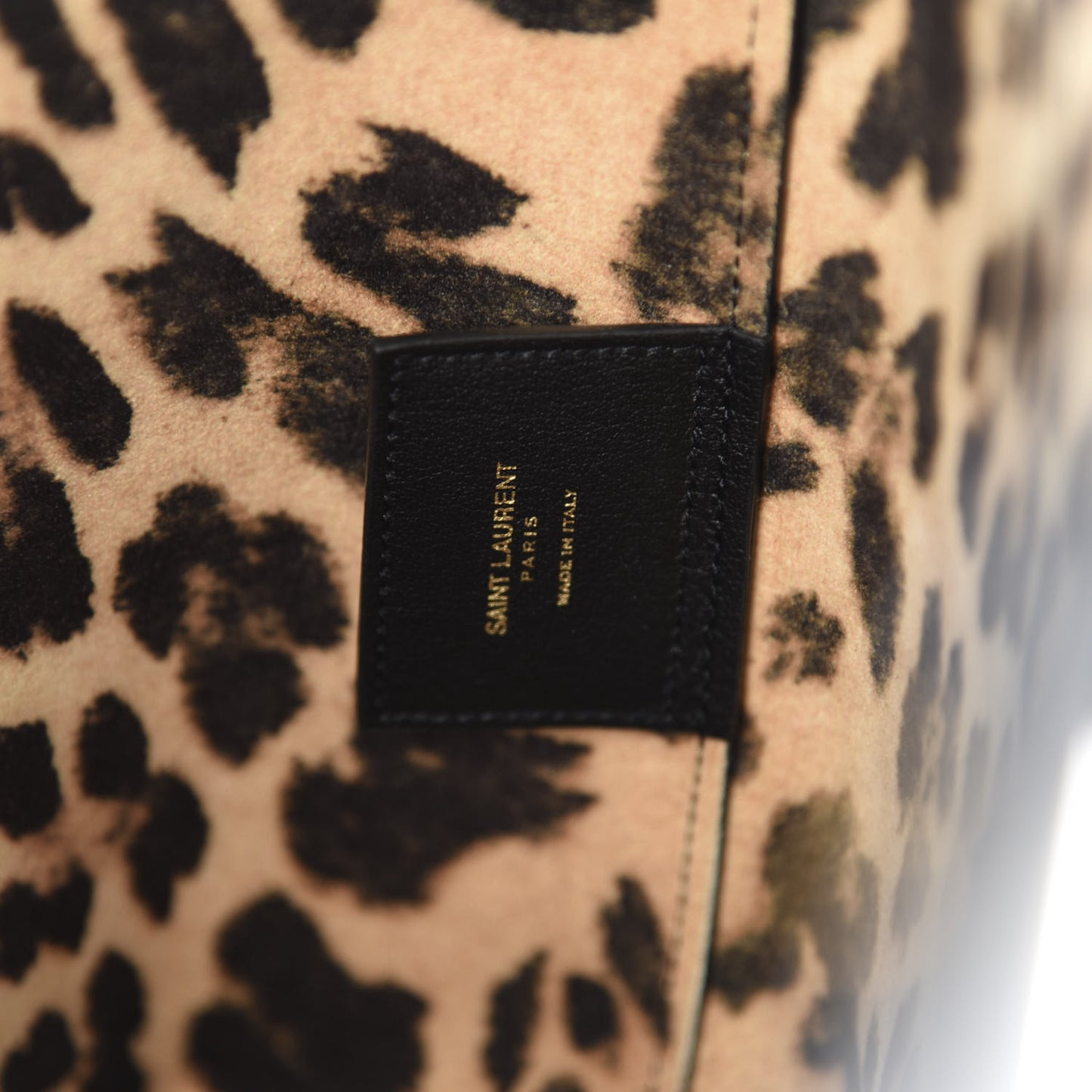 Calfskin Large Leopard Print Shopping Tote Black
