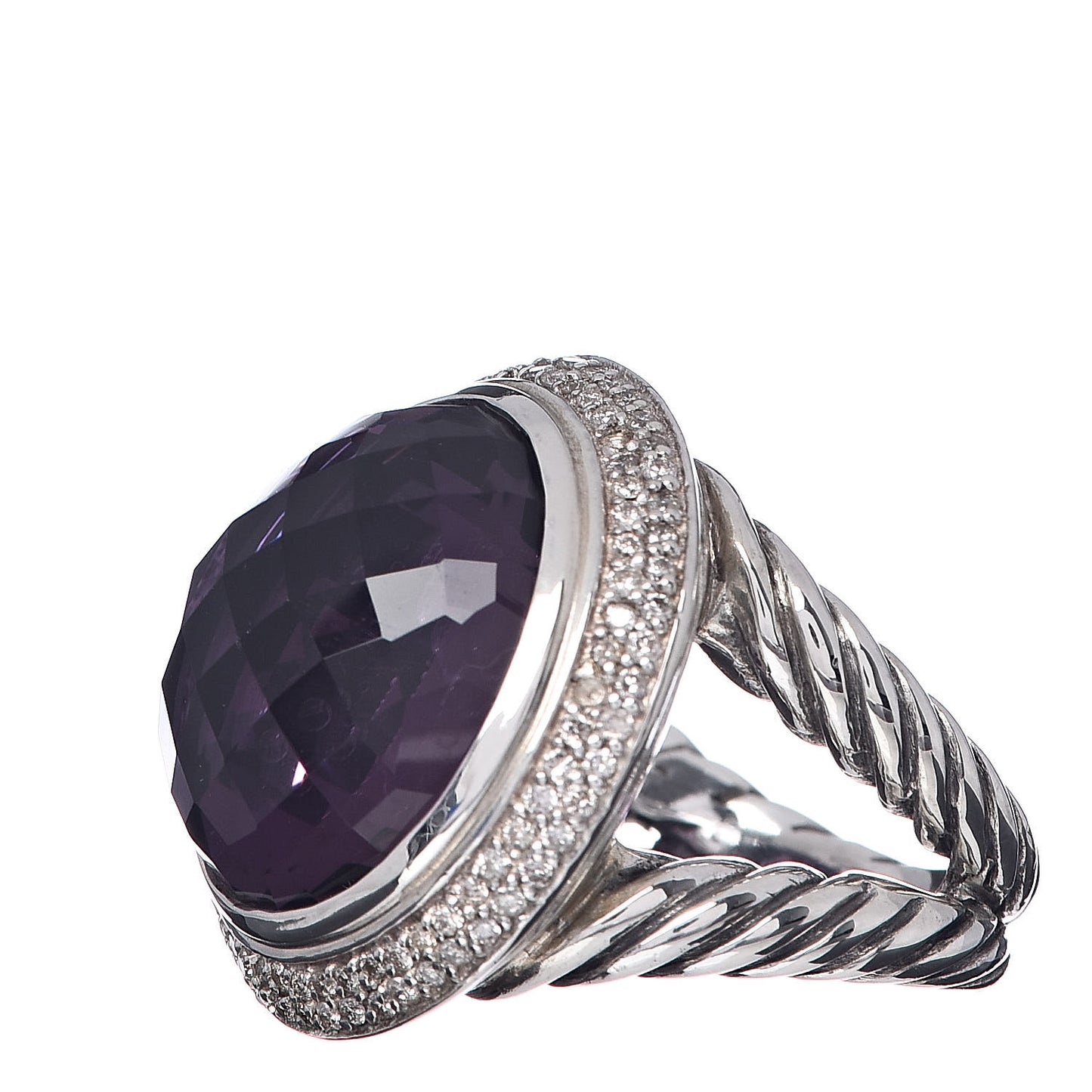 Sterling Silver Diamond Amethyst 18mm Cerise Ring 54 6.75