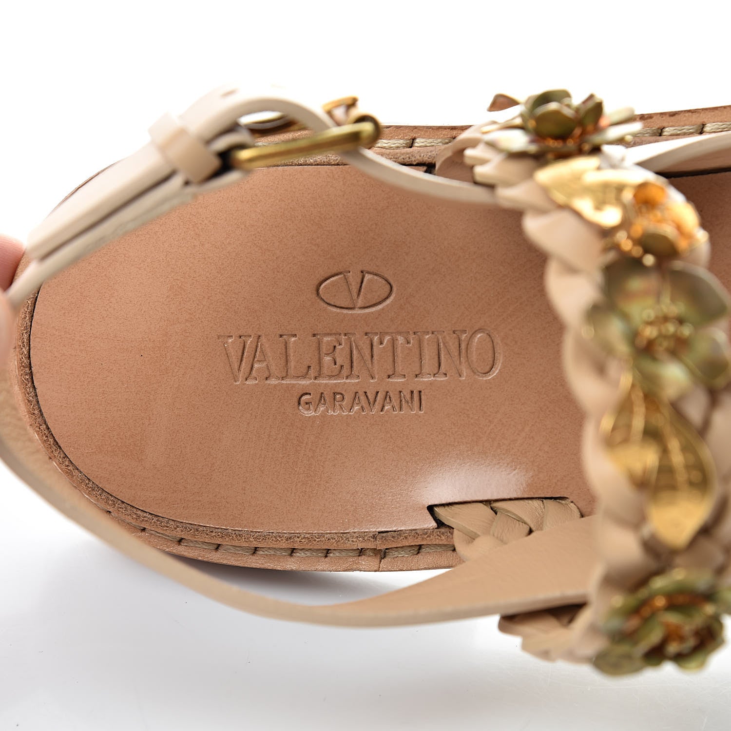 Valentino Garavani Nappa Flower Braid Flat Sandals 37.5 Naturale 7 of 10