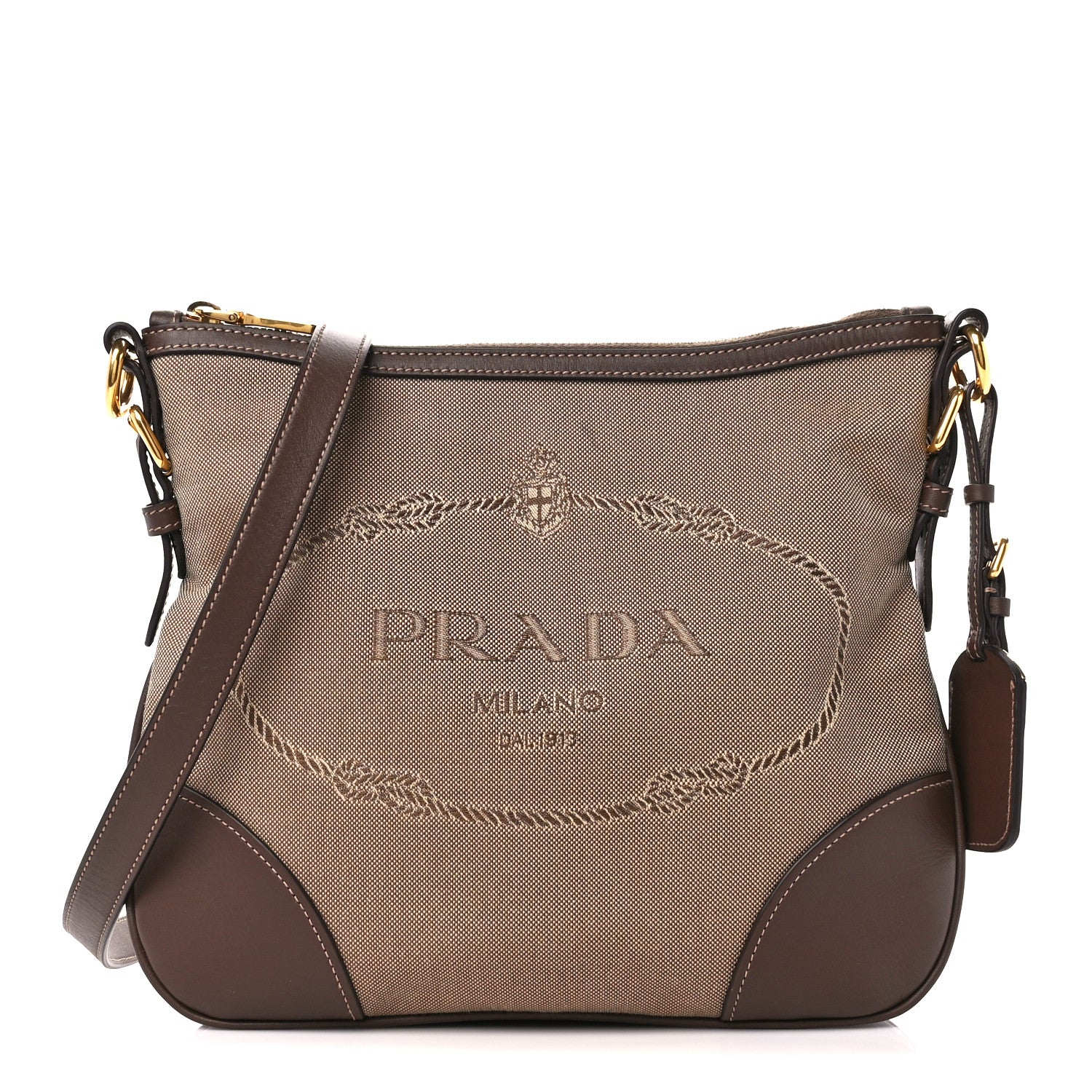 Prada Jacquard Logo Small Flat Messenger Bag Corda Bruciato 1 of 12