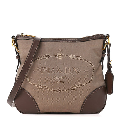 Prada Jacquard Logo Small Flat Messenger Bag Corda Bruciato 1 of 12