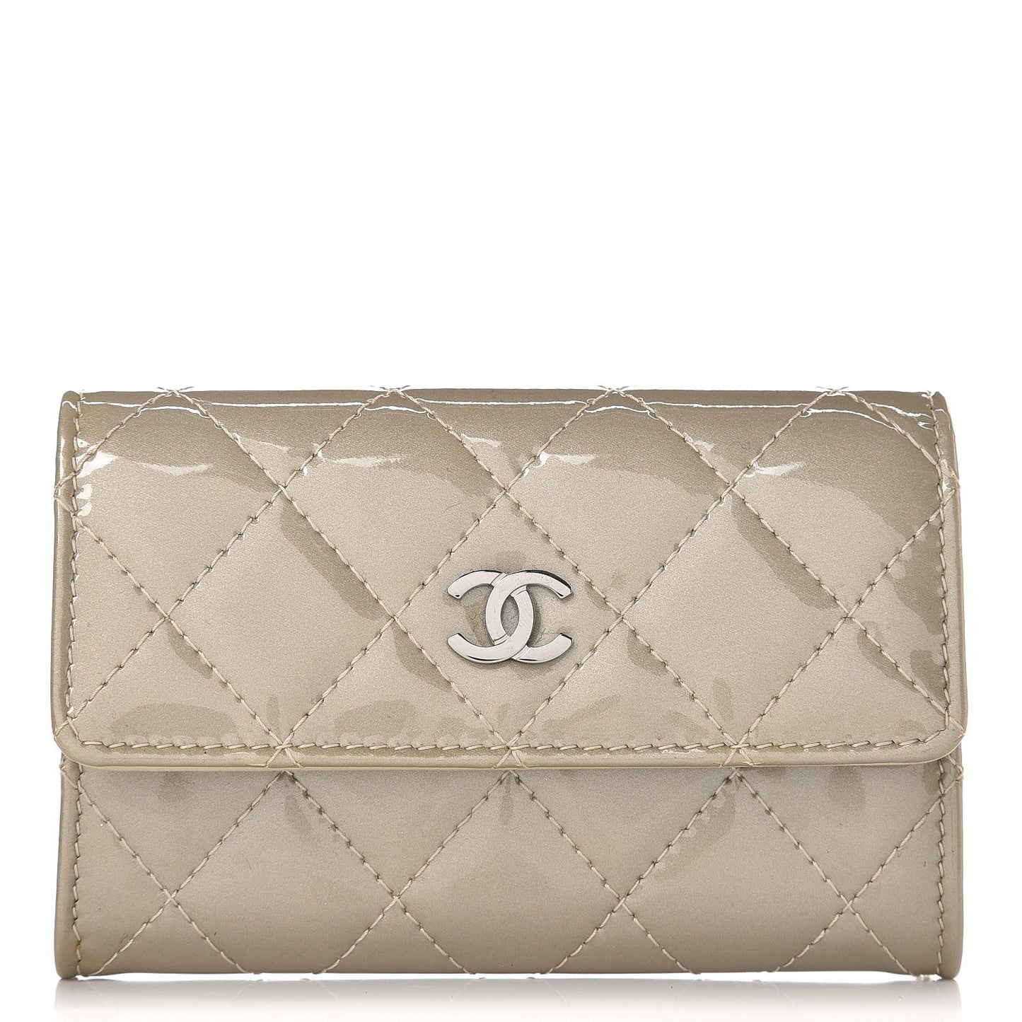 Patent Quilted Card Holder Light Gold