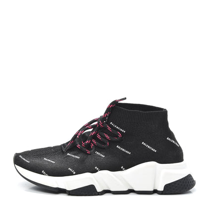 Balenciaga Neoprene Knit Allover Logo Womens Speed Lace Up Sneakers 37 Black 1 of 7