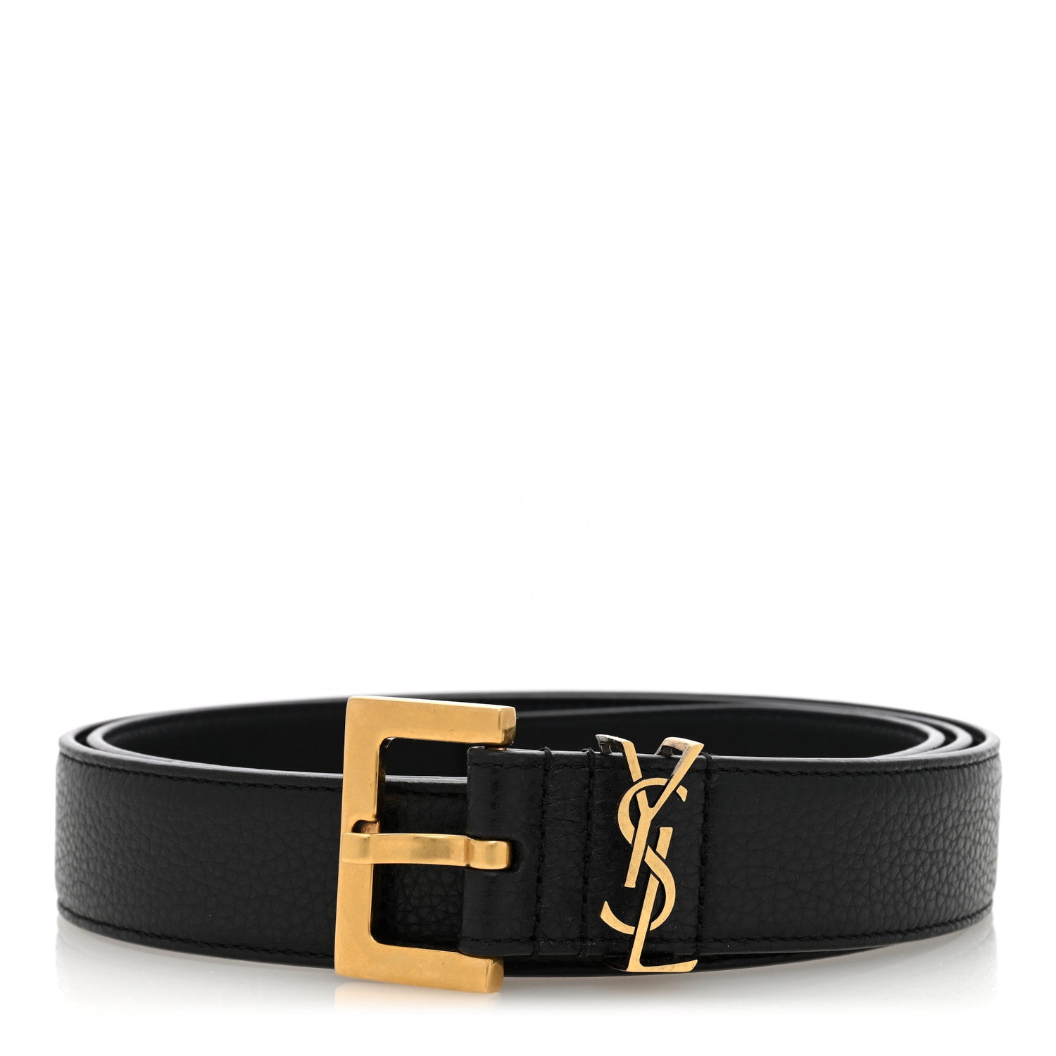Saint Laurent Smooth Calfskin Monogram Square Buckle Belt 105 42 Black 1 of 4