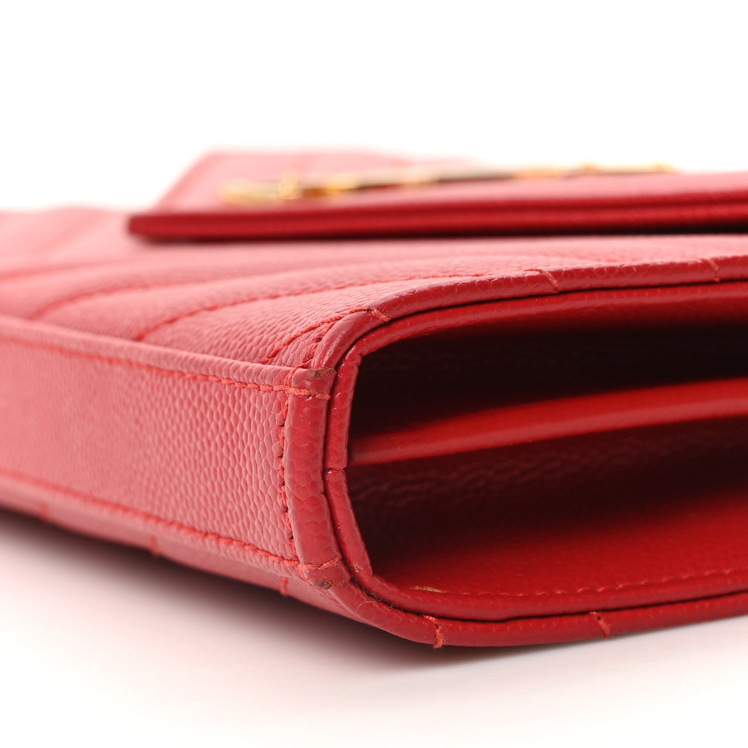 Saint Laurent Grain De Poudre Matelasse Chevron Monogram Chain Wallet Red 9 of 9