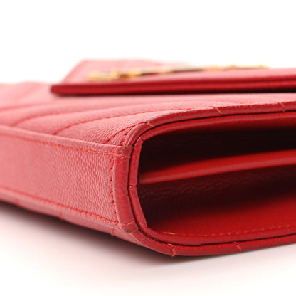 Saint Laurent Grain De Poudre Matelasse Chevron Monogram Chain Wallet Red 9 of 9