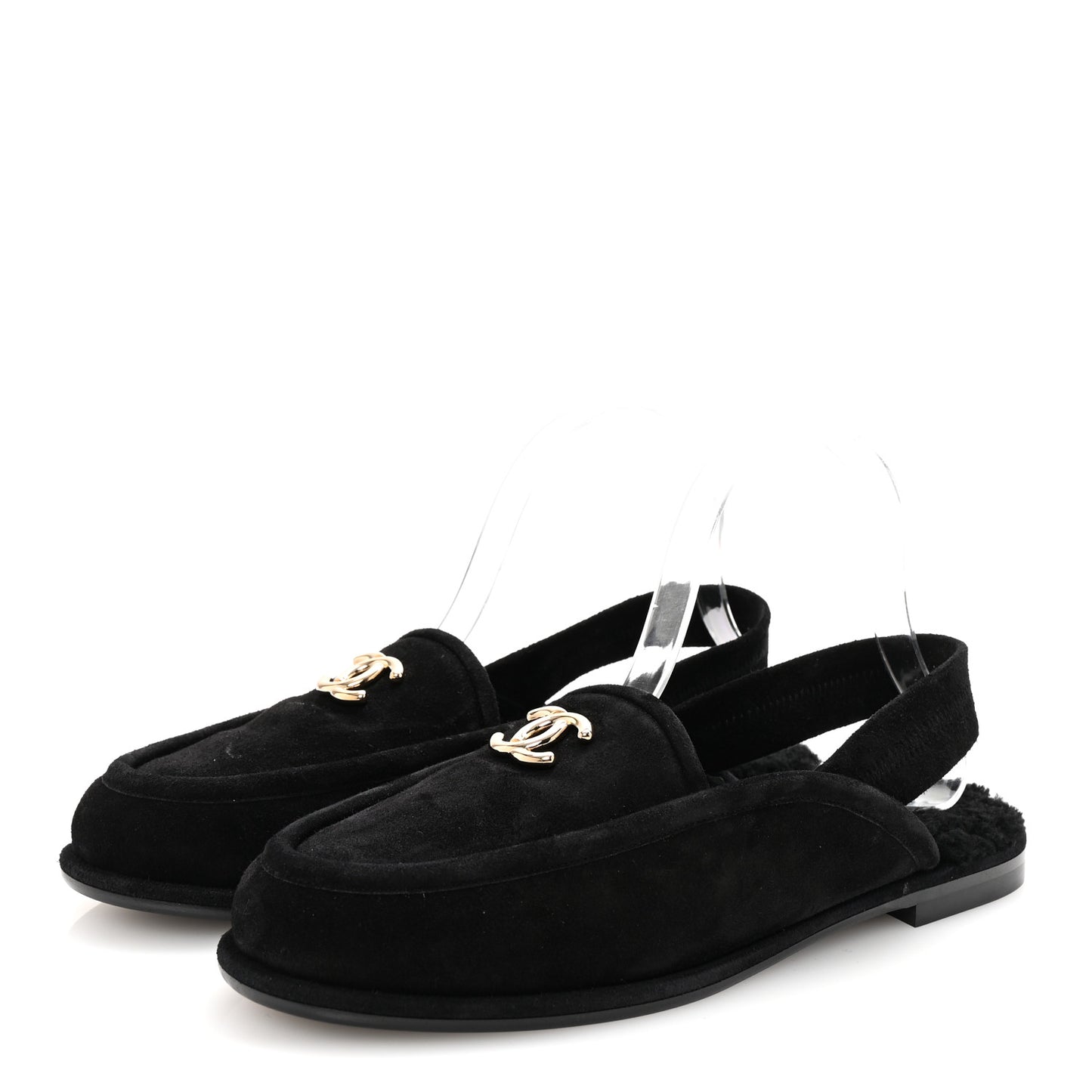 Suede Calfskin CC Slingback Loafers 40 Black