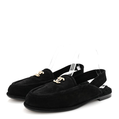 Chanel Suede Calfskin CC Slingback Loafers 40 Black 4 of 9