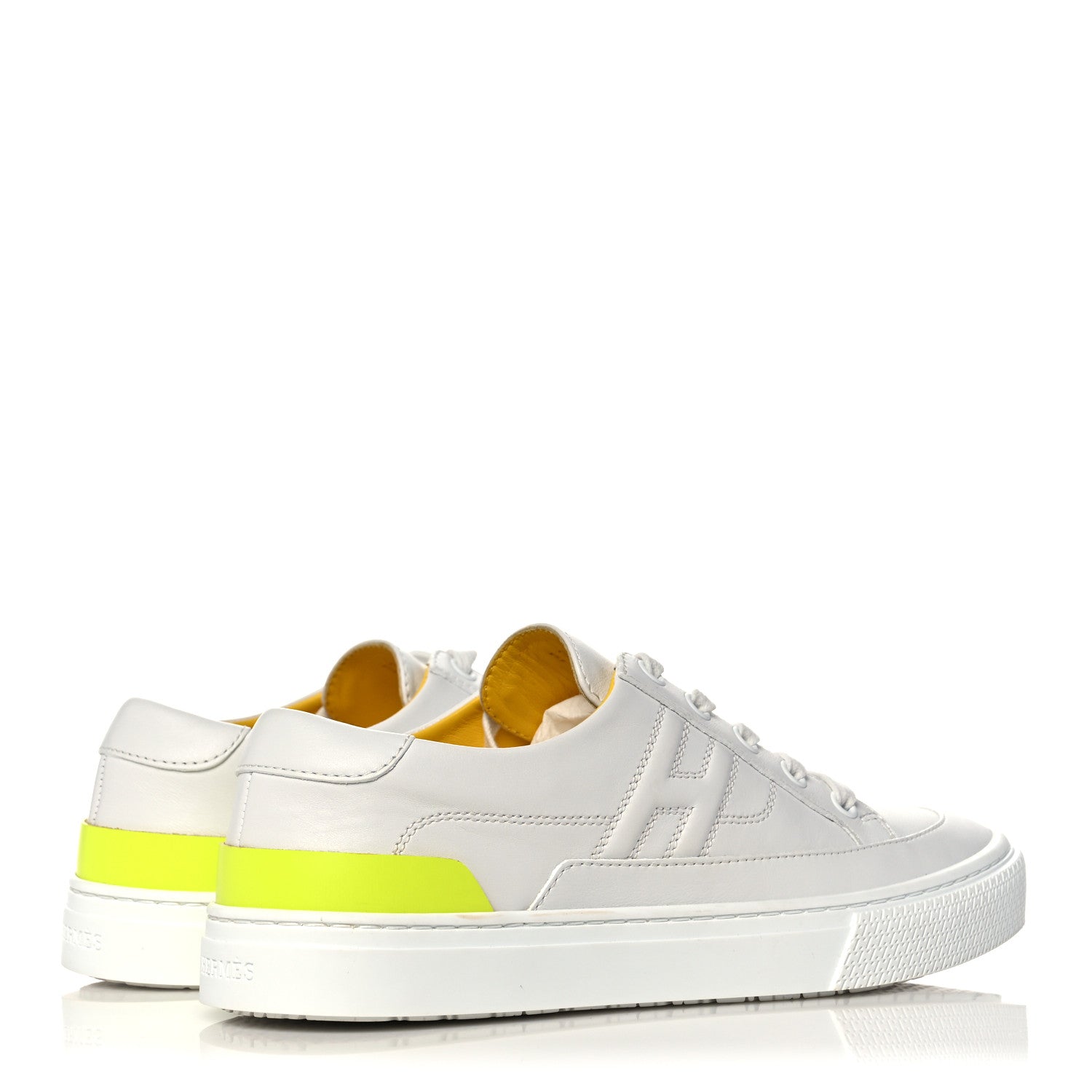 Hermes Calfskin Deep Sneakers 37.5 White Yellow 4 of 8