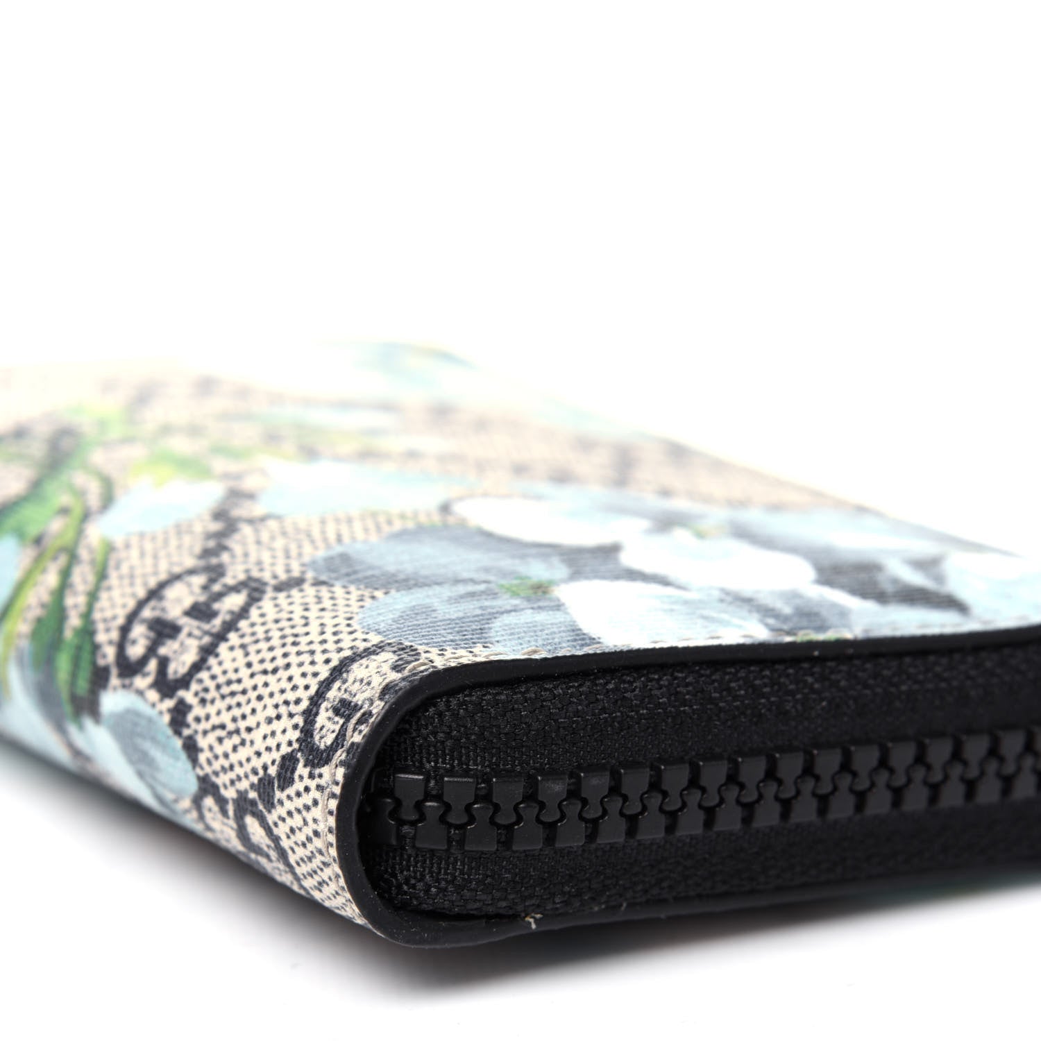 Gucci GG Supreme Monogram Blooms Zip Around Card Case Wallet Beige Blue Navy 8 of 9
