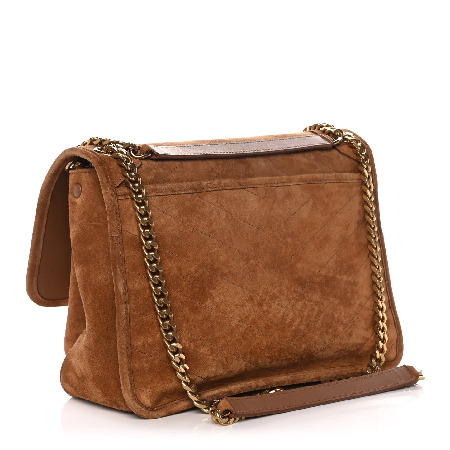 Suede Monogram Medium Niki Chain Satchel Cinnamon