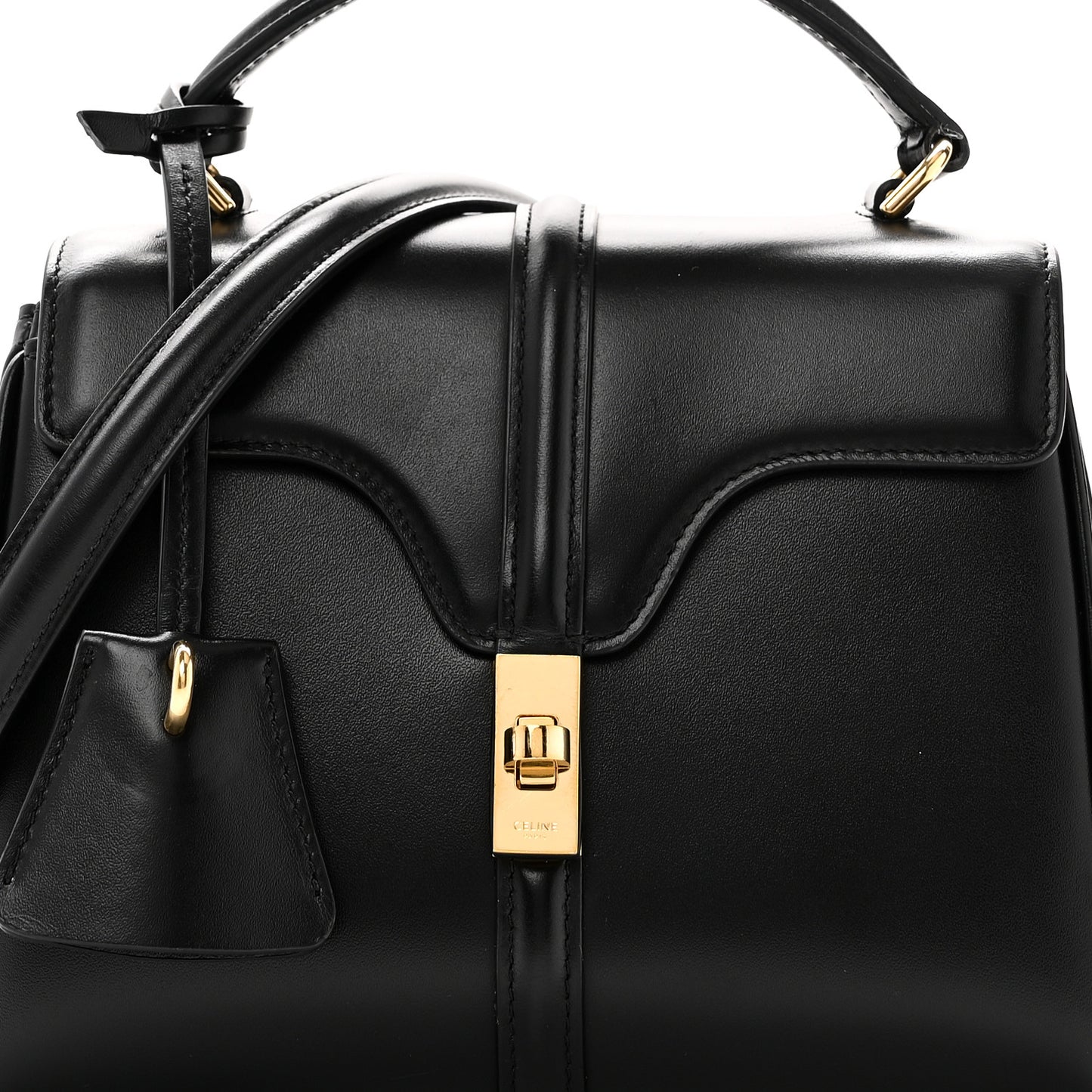 Satinated Calfskin Mini 16 Top Handle Bag Black