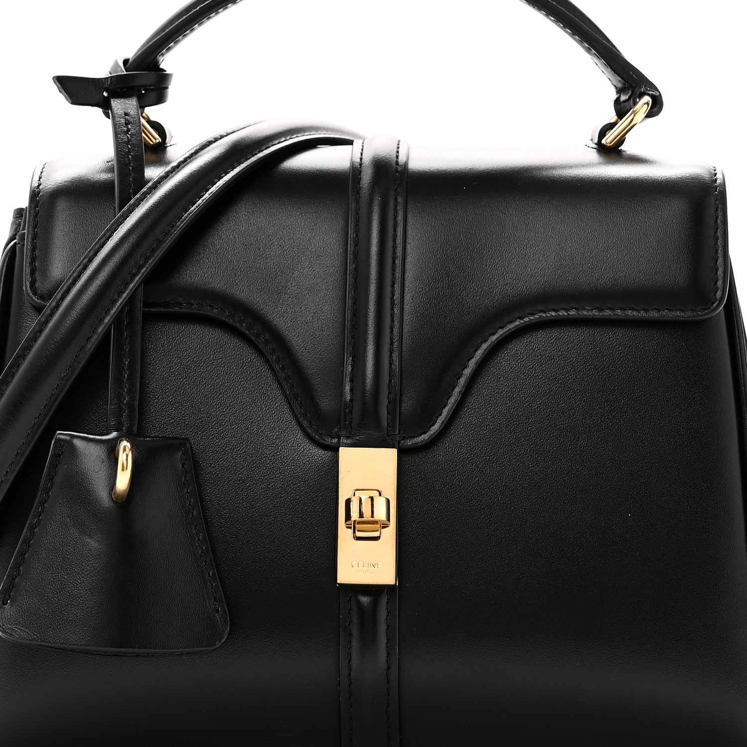 Celine Satinated Calfskin Mini 16 Top Handle Bag Black 7 of 9