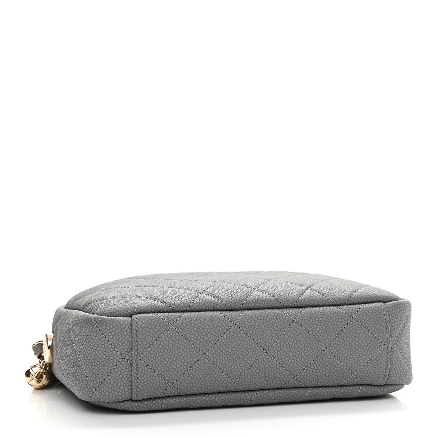 Iridescent Caviar Flat Quilted Small Coco Tassel Camera Case Grey