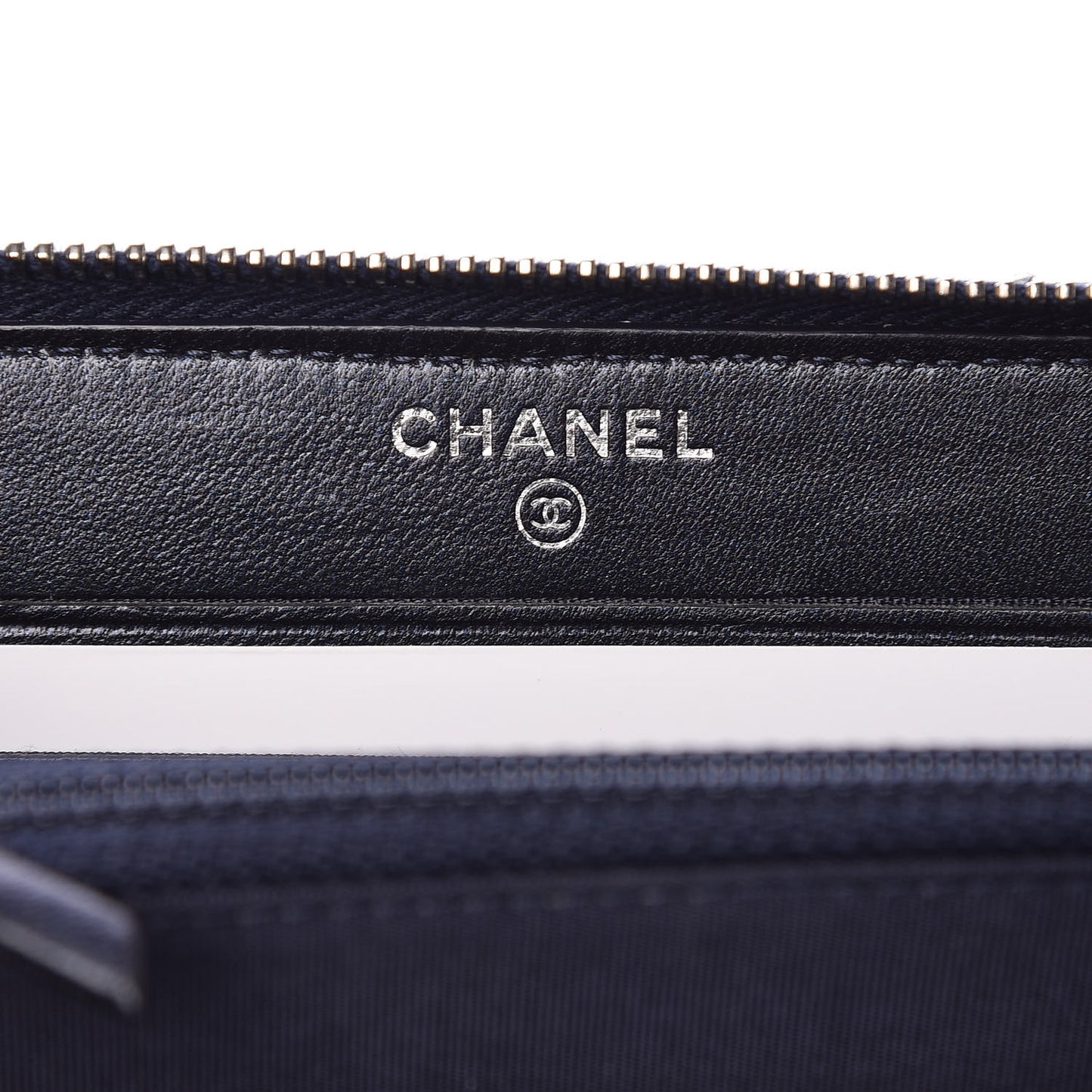 Lambskin Chevron Quilted Studded Zip Around Wallet Navy Blue