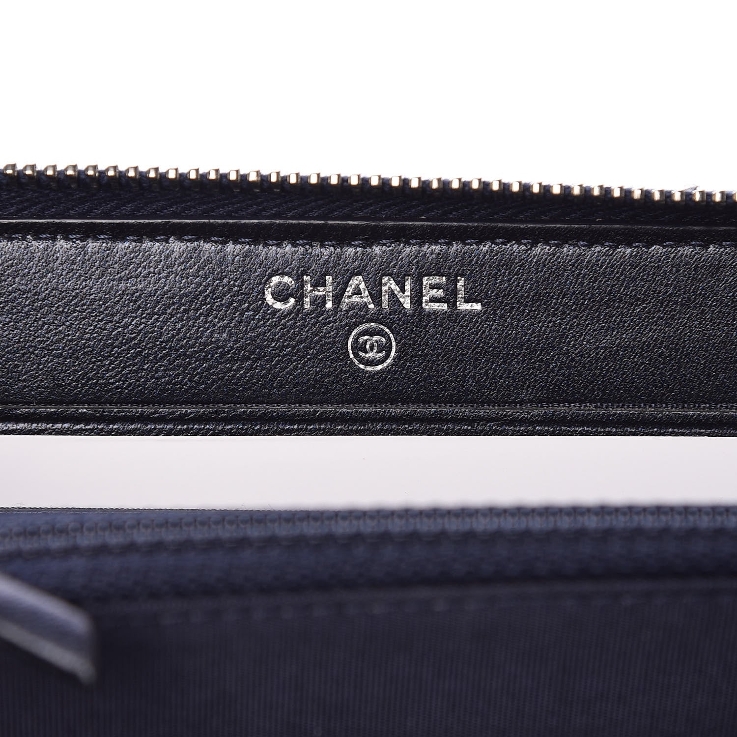 Chanel Lambskin Chevron Quilted Studded Zip Around Wallet Navy Blue 6 of 9