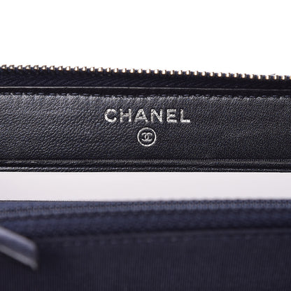 Chanel Lambskin Chevron Quilted Studded Zip Around Wallet Navy Blue 6 of 9