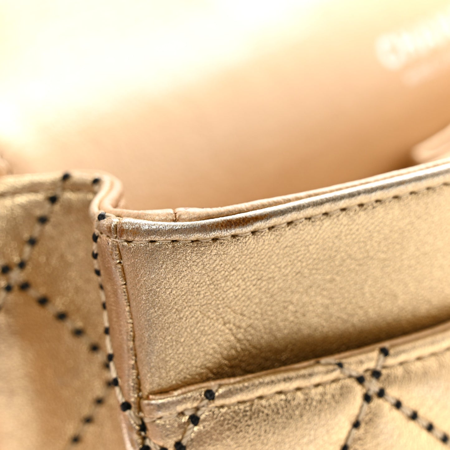 Metallic Washed Lambskin Quilted Medium Double Flap Dark Gold Black