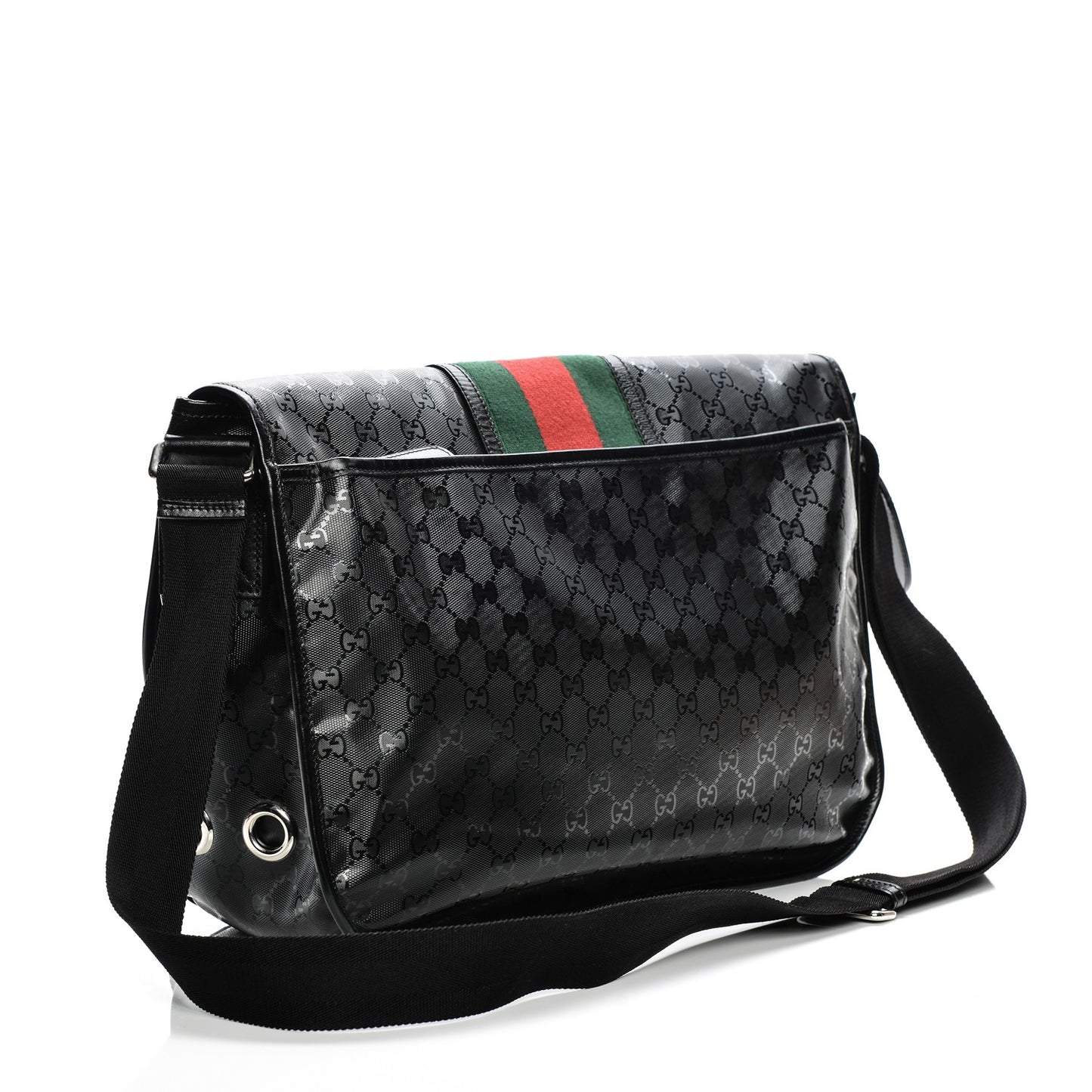 Imprime Monogram Medium Web 500 by Gucci Double Buckle Flap Messenger Bag Black