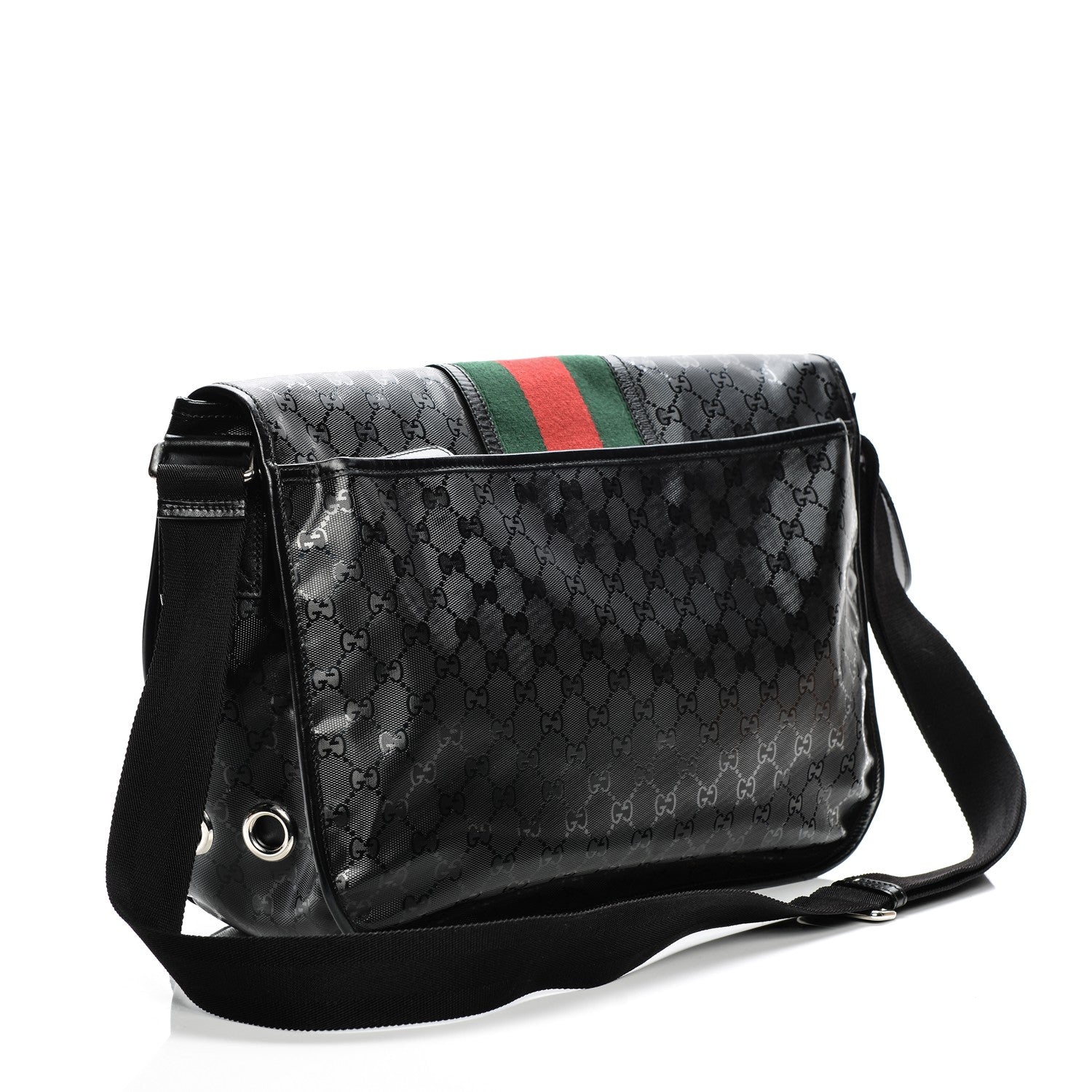 Gucci Imprime Monogram Medium Web 500 by Gucci Double Buckle Flap Messenger Bag Black 3 of 9