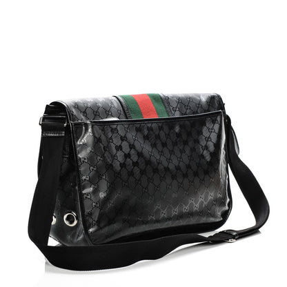 Gucci Imprime Monogram Medium Web 500 by Gucci Double Buckle Flap Messenger Bag Black 3 of 9