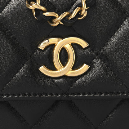 Chanel Lambskin Quilted Pearl Crown Clutch With Chain Black 8 of 11