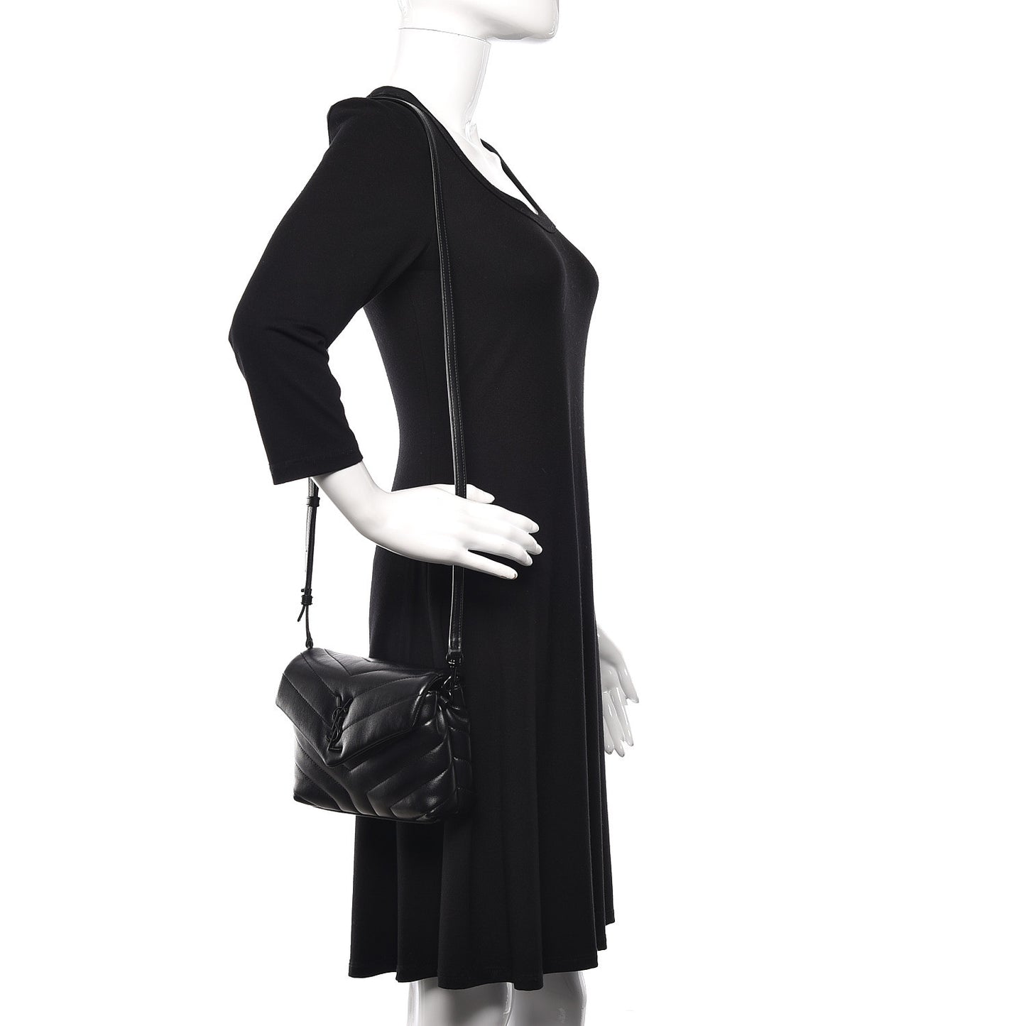 Calfskin Y Quilted Monogram Toy Loulou Crossbody Bag Black