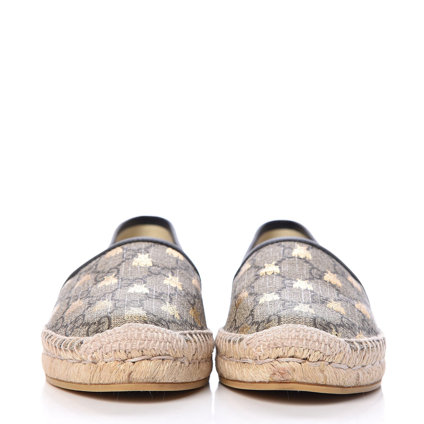 GG Supreme Monogram Bees Espadrille Flats 37.5 Beige Ebony Oro Black