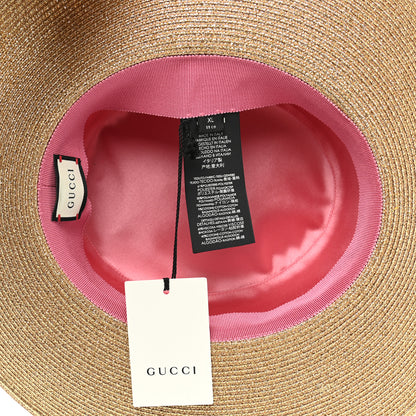 Gucci Glittered Straw Grosgrain Wide Brim Hat XL Gold Black 7 of 10