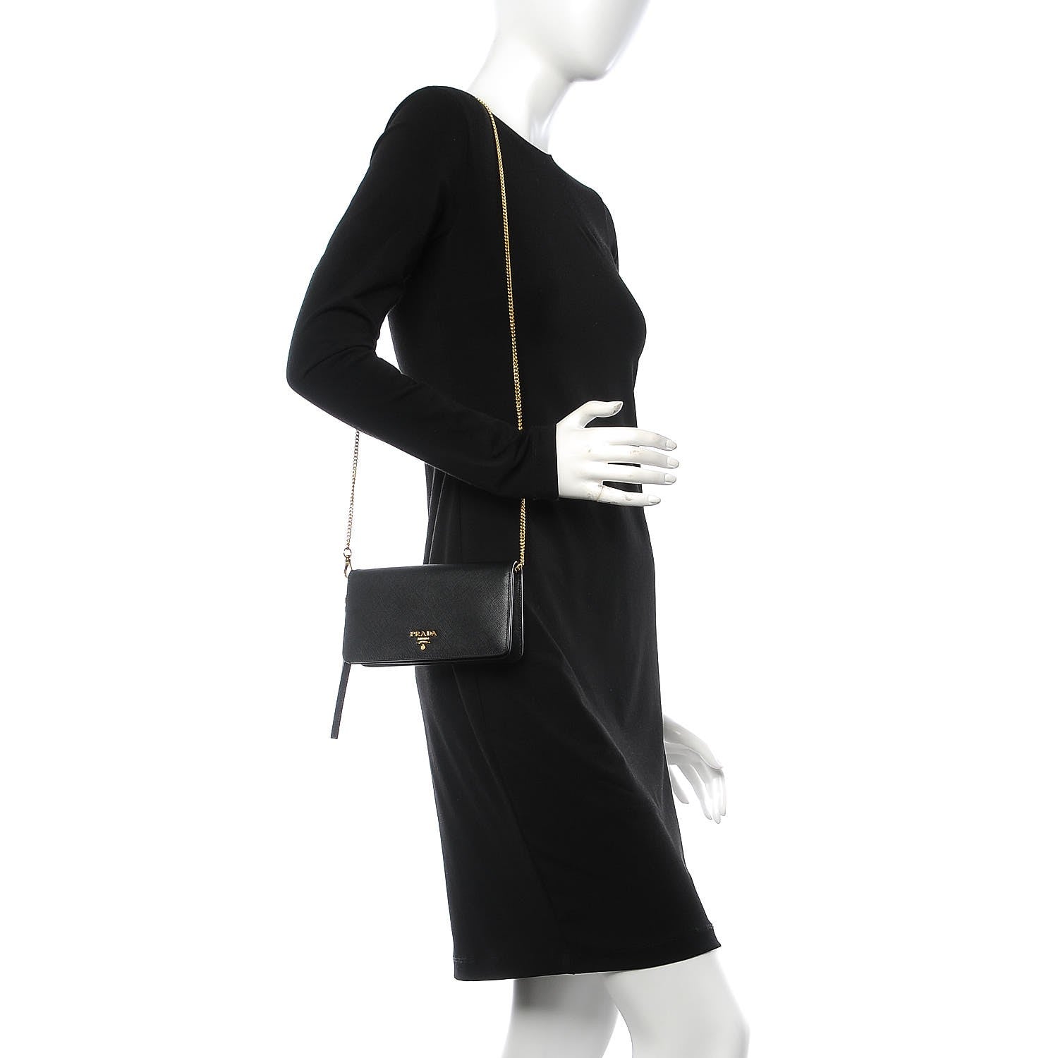 Prada Saffiano Metal Phone Wristlet Crossbody Wallet Black 2 of 7