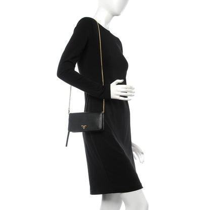 Prada Saffiano Metal Phone Wristlet Crossbody Wallet Black 2 of 7