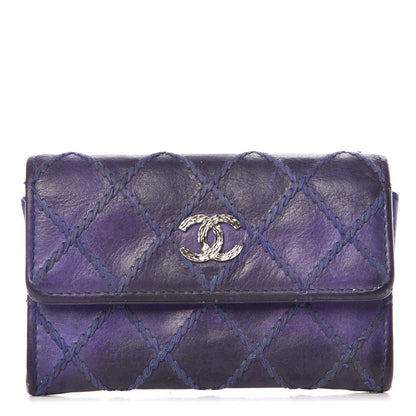 Chanel Calfskin Diamond Stitched Card Holder Wallet Purple 1 of 15